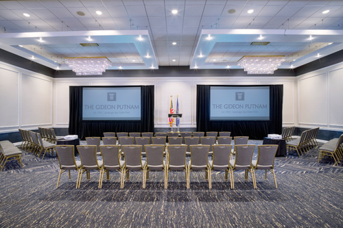 A meeting space at Gideon Putnam set up for a theater style meeting