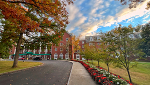 Gideon Putnam hotel exterior in fall